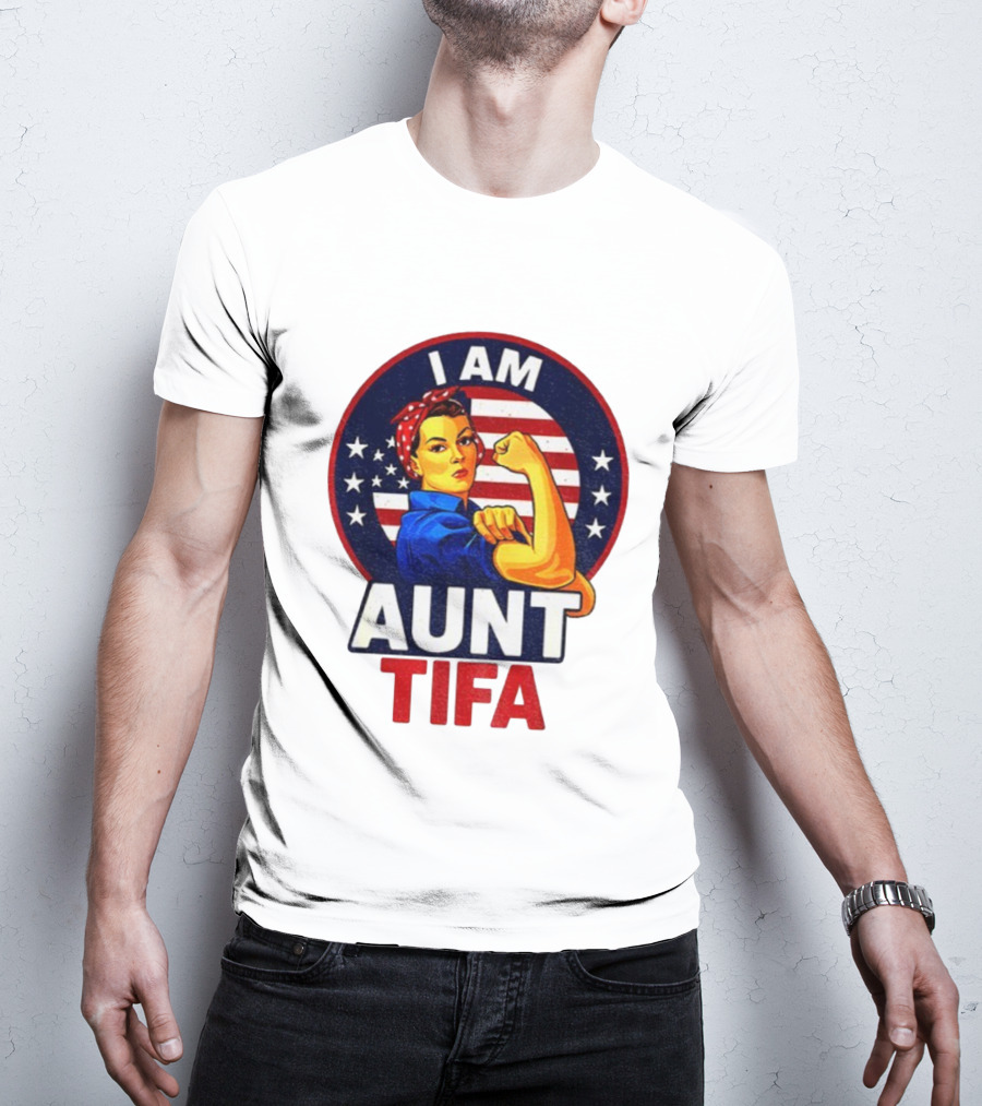 I Am Aunt Tifa Feminist Vintage American Flag T-Shirt