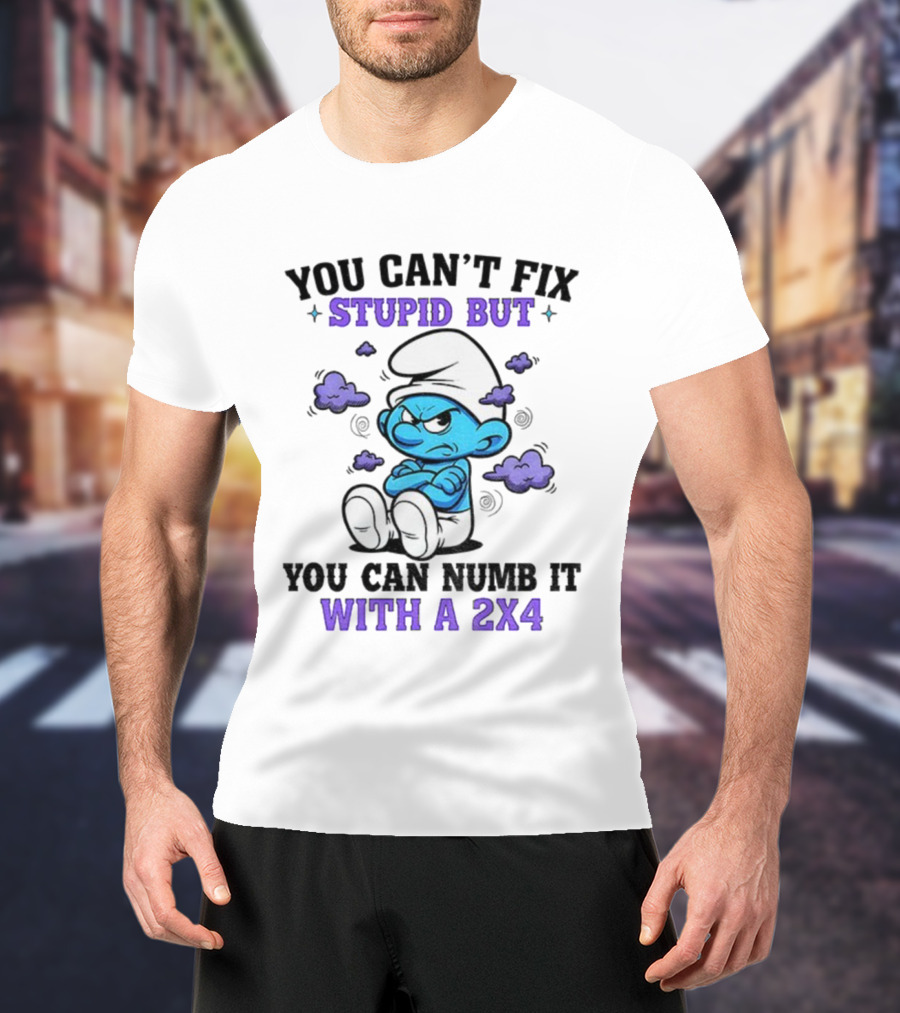 Angry Smurfs You Can't Fix Stupid But You Can Numb It With A 2x4 T-Shirt