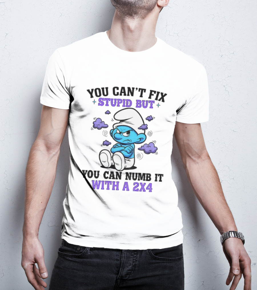 Angry Smurfs You Can't Fix Stupid But You Can Numb It With A 2x4 T-Shirt