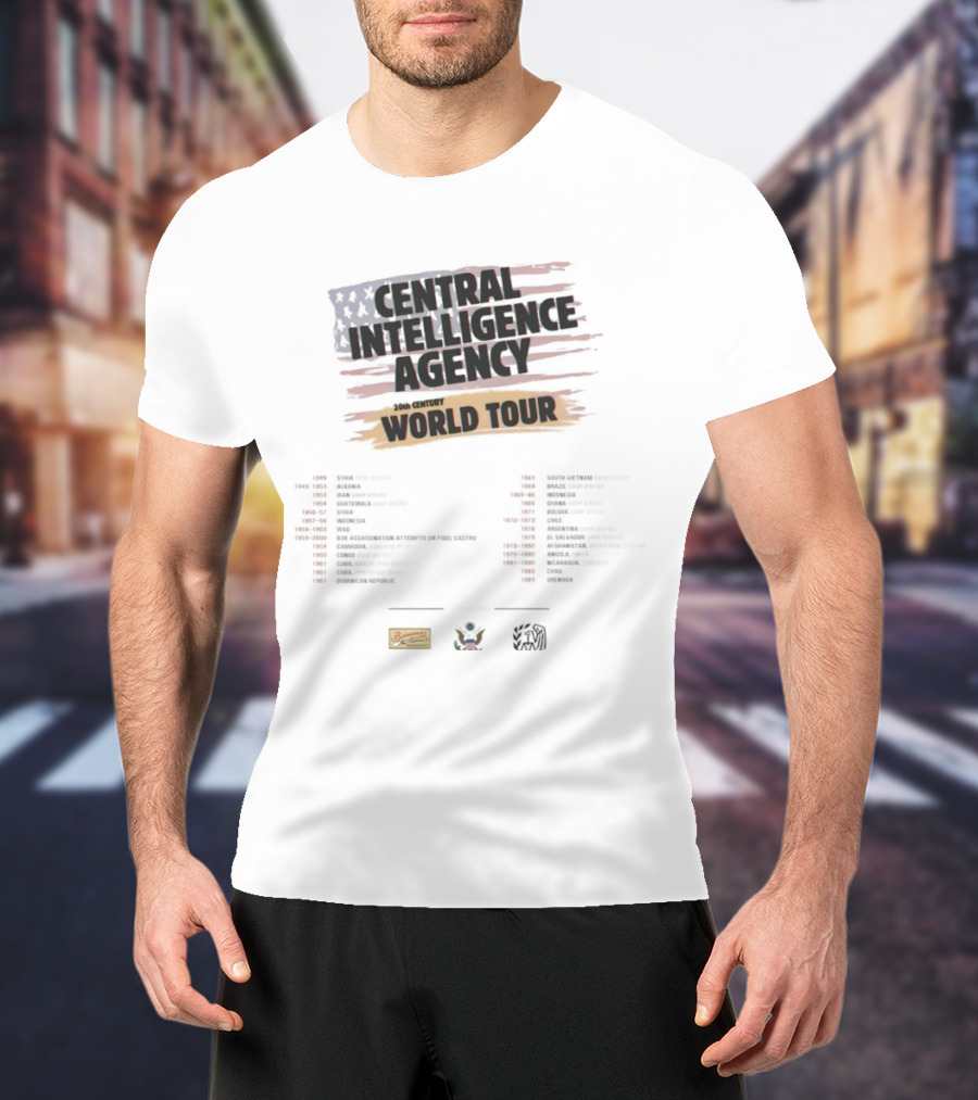 Central Intelligence Agency World Tour Parody With American Flag Mock Concert Dates T-Shirt