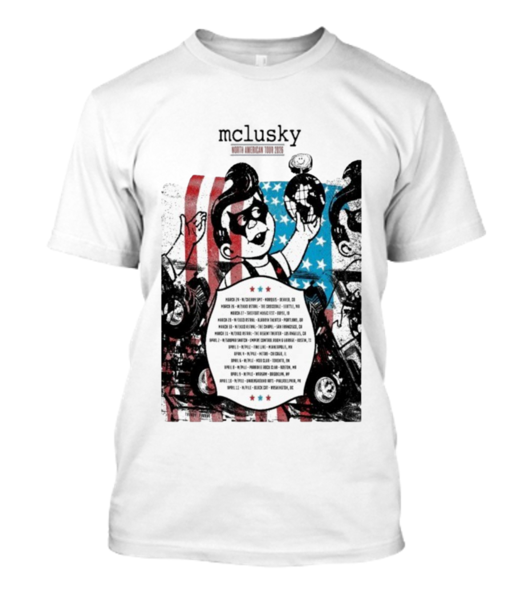 Mclusky North American 2026 Tour Red Blue Stripes March April Dates T-Shirt