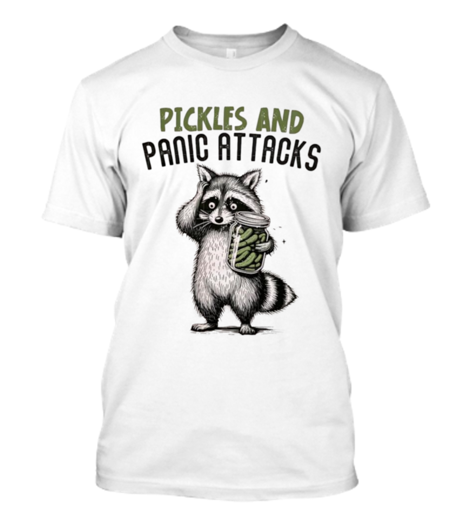 Pickles And Panic Attacks Raccoon Holding Jar Retro Mental Health Awareness T-Shirt