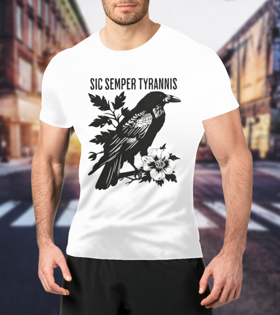 Sic Semper Tyrannis Raven With Leaves Graphic T-Shirt