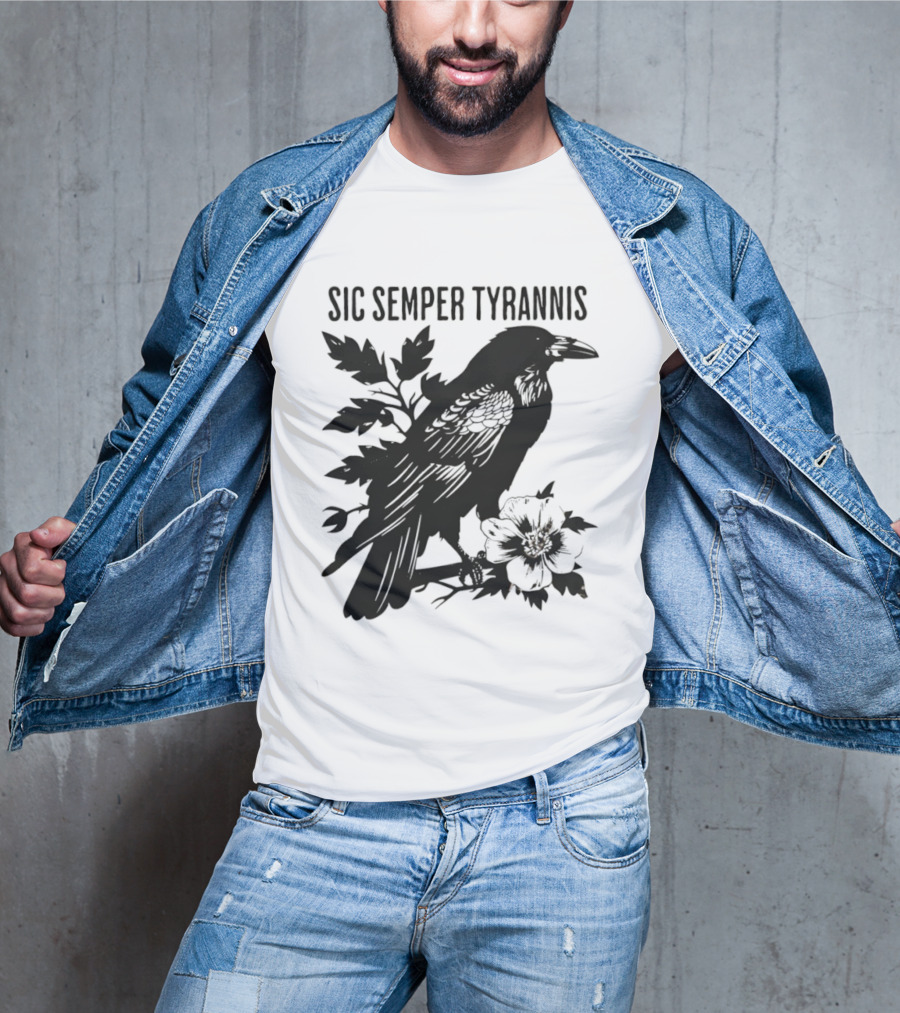 Sic Semper Tyrannis Raven With Leaves Graphic T-Shirt