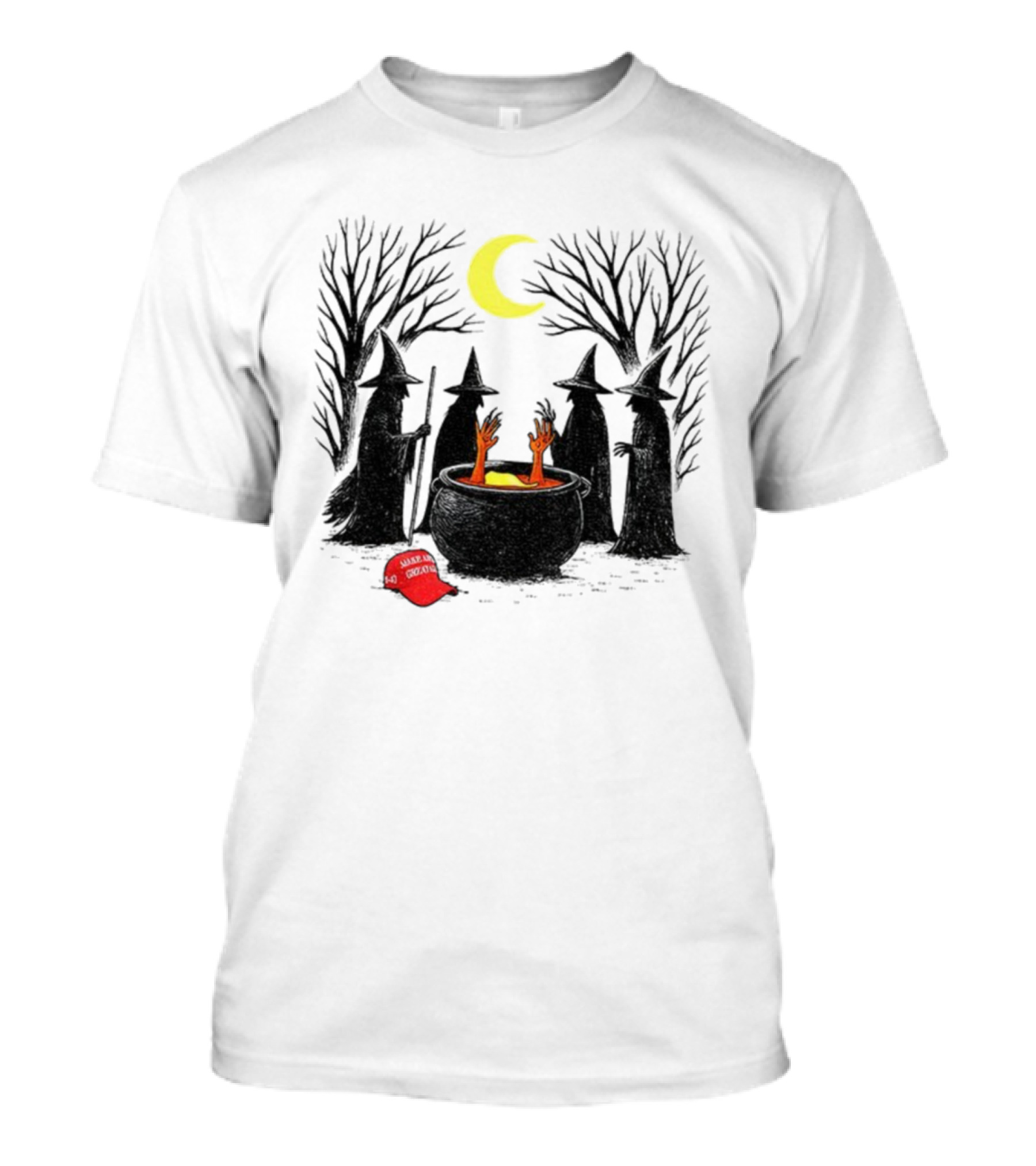 Spooky Witch Halloween Brewing Cauldron Make America Great Again Red Hat T-Shirt