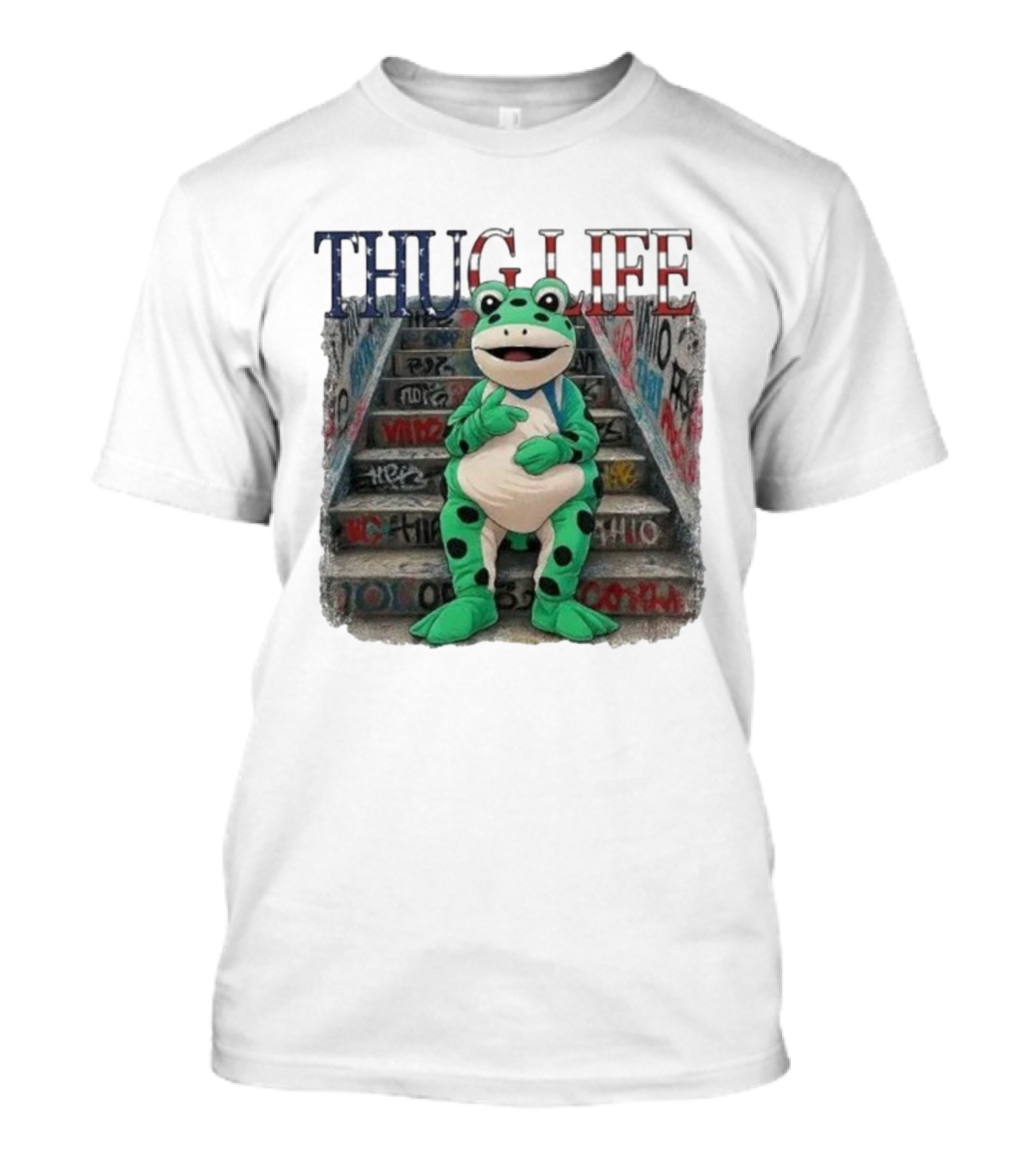 Thug Life Frog Costume Graffiti Stairs Protest Imagery T-Shirt