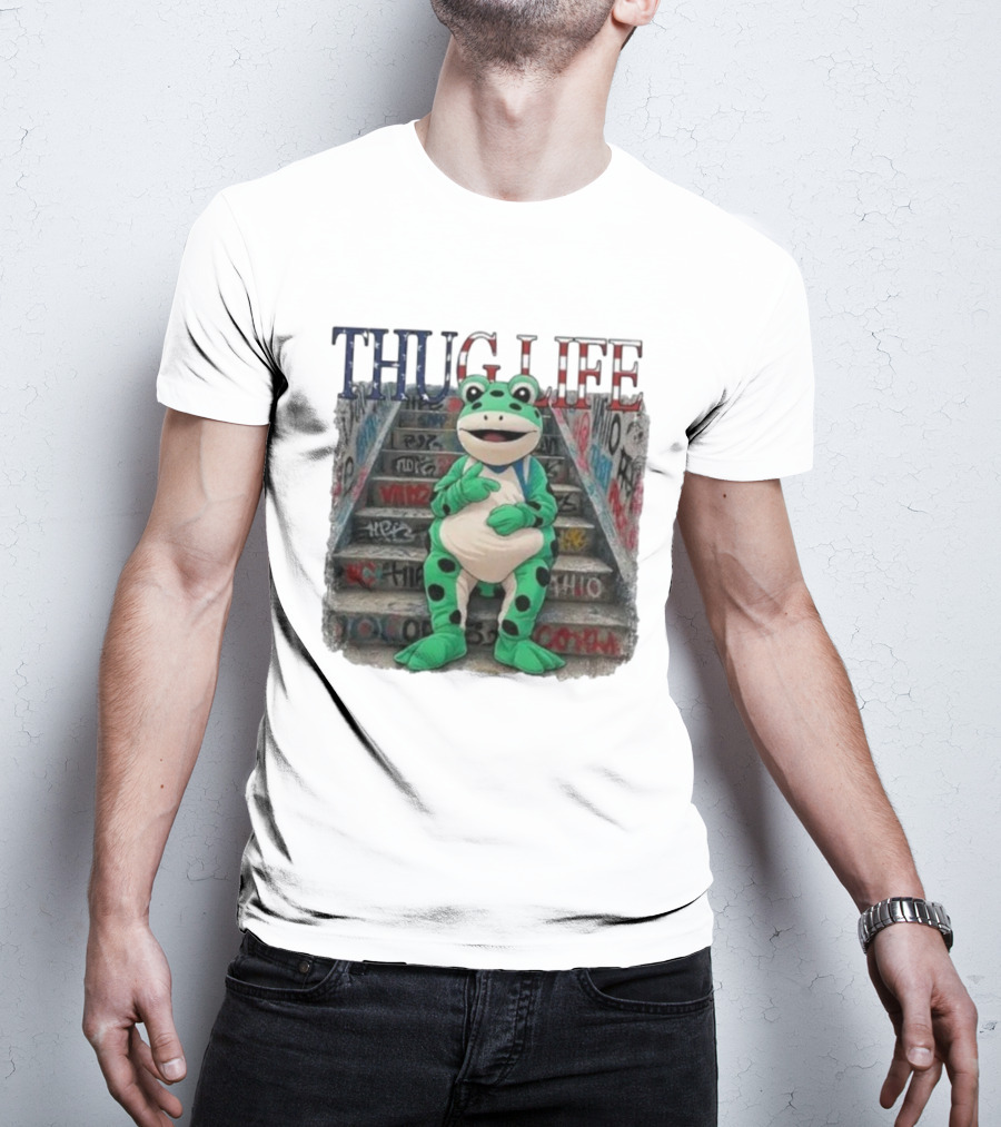 Thug Life Frog Costume Graffiti Stairs Protest Imagery T-Shirt