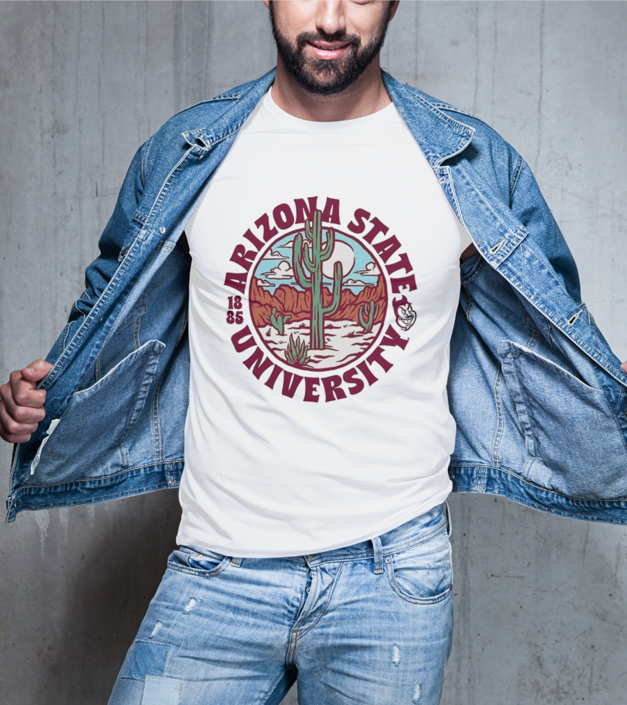 Arizona State University 1885 Desert Cactus Landscape Sun Moon Iconic Symbol T-Shirt