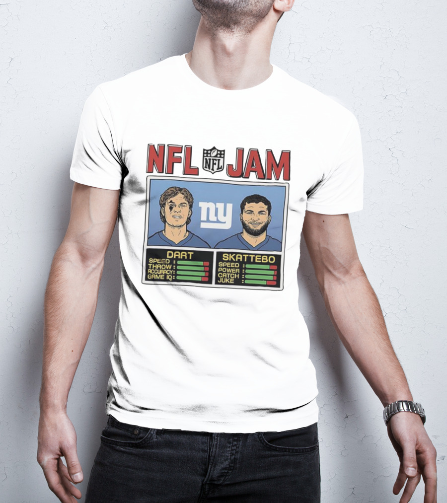 New York Giants NFL Jam Cam Skattebo Jaxson Dart Classic Video Game Theme T-Shirt