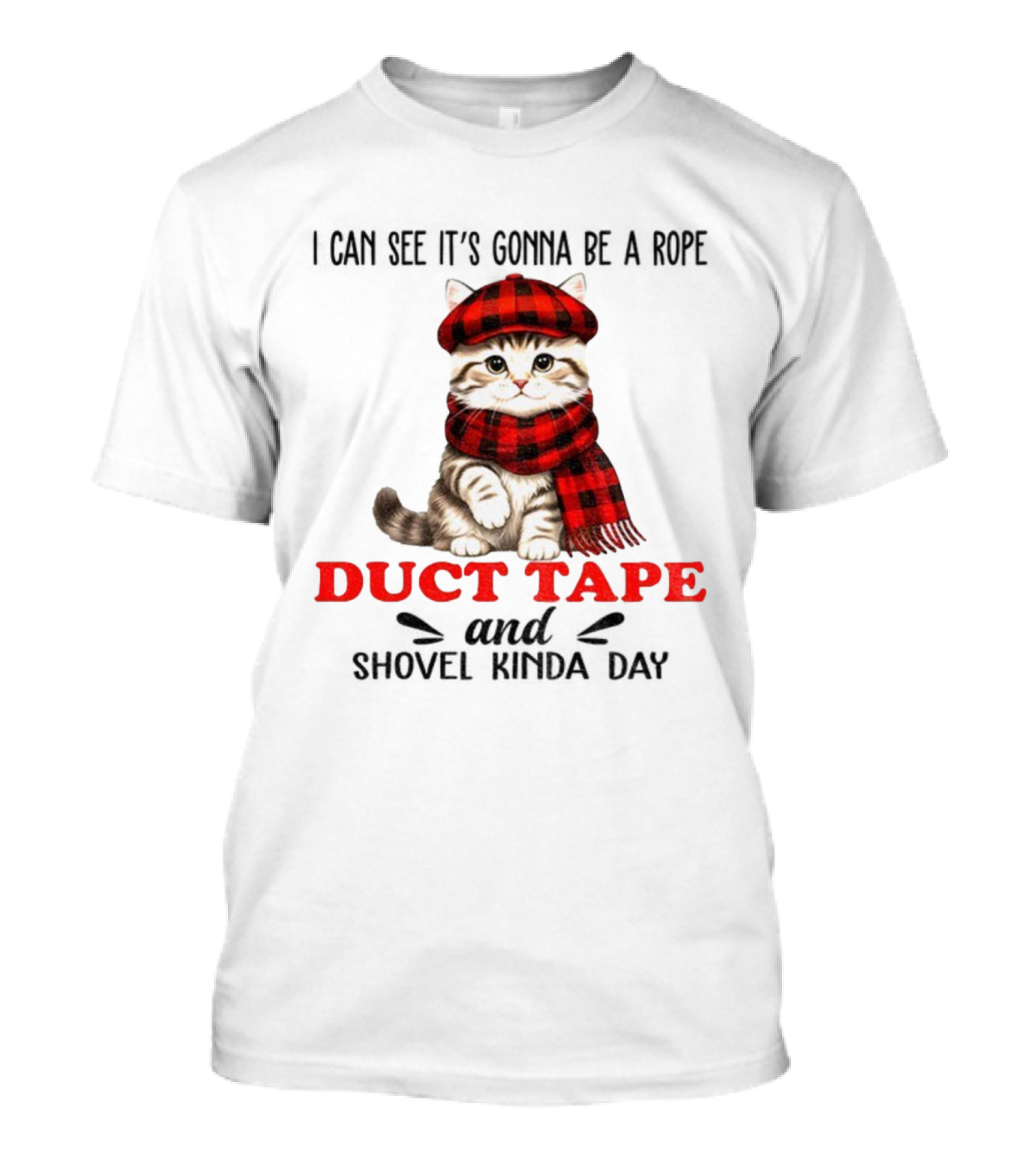 Cat In Red Plaid Hat Duct Tape Christmas T-Shirt