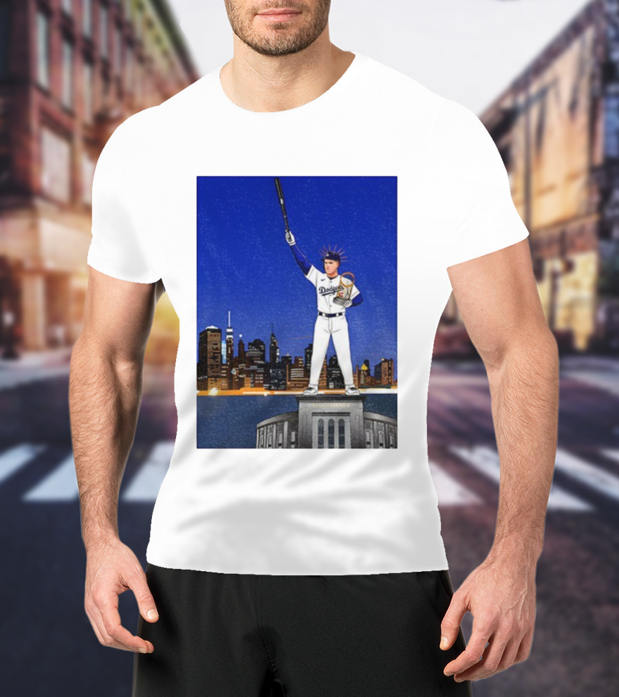 Freddie Freeman Dodgers Statue Of Liberty New York Skyline 2024 MVP T-Shirt