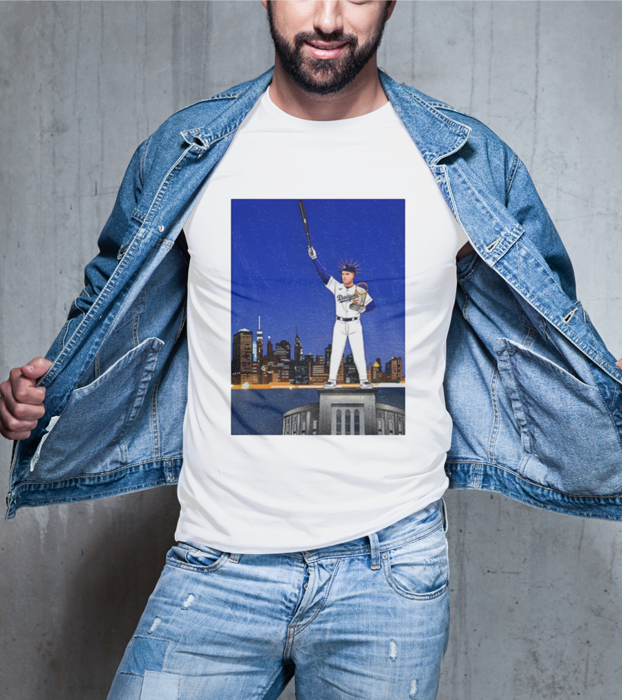 Freddie Freeman Dodgers Statue Of Liberty New York Skyline 2024 MVP T-Shirt