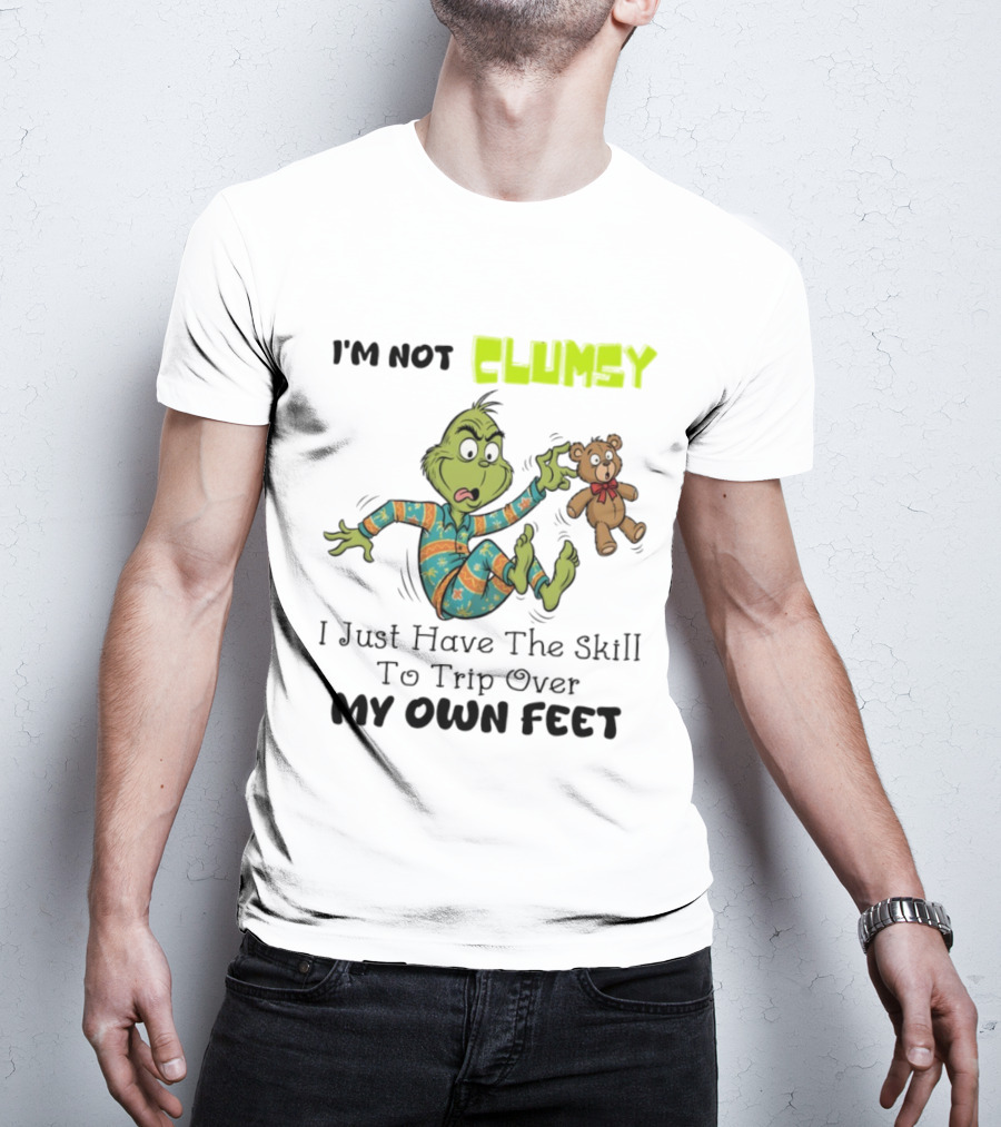 Grinch Clumsy Trip Over My Own Feet Christmas Pajamas Bear T-Shirt