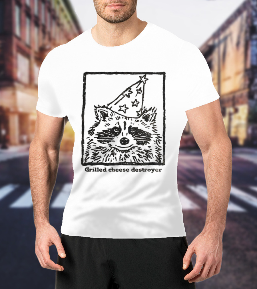 Raccoon Funny Wizard Hat Grilled Cheese Destroyer T-Shirt