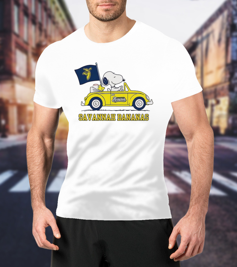 Snoopy Woodstock Driving Savannah Bananas Baseball Car T-Shirt