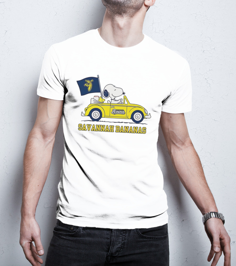 Snoopy Woodstock Driving Savannah Bananas Baseball Car T-Shirt