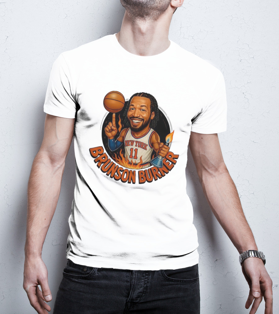 New York Knicks Brunson Burner Cartoon With Basketball And Flames T-Shirt