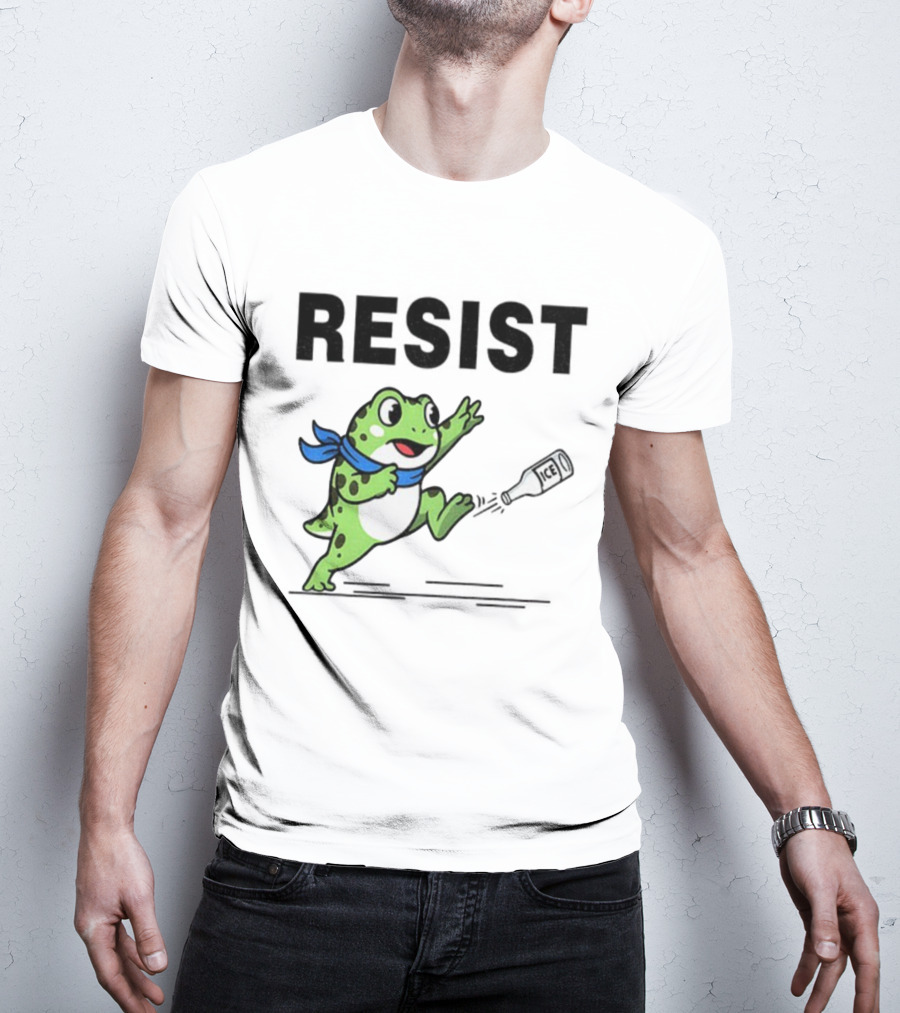 Portland Frog Resist Anti-ICE Protest Jumping Art T-Shirt