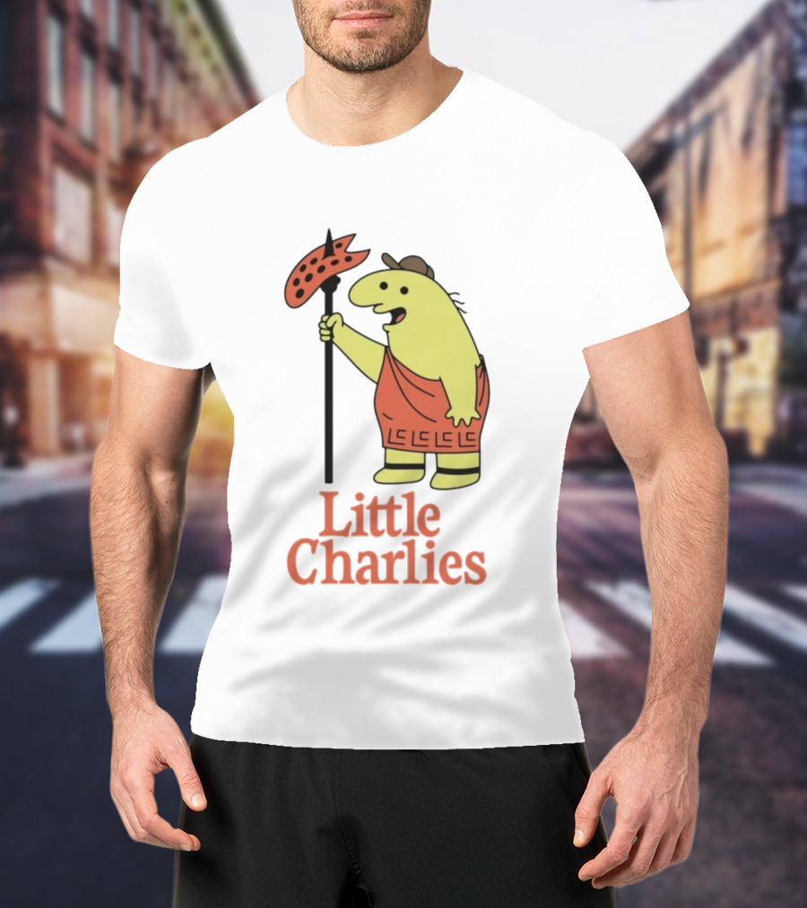 Little Charlies Cartoon Character With Tribal Shield T-Shirt
