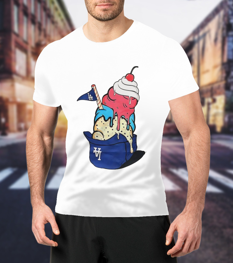 Los Angeles Dodgers Ice Cream Helmet LA Baseball Game Day Treat T-Shirt