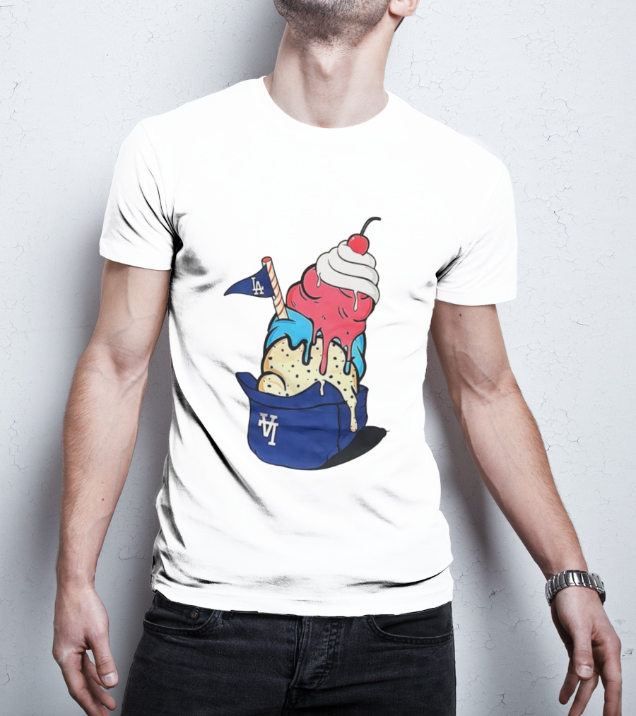 Los Angeles Dodgers Ice Cream Helmet LA Baseball Game Day Treat T-Shirt