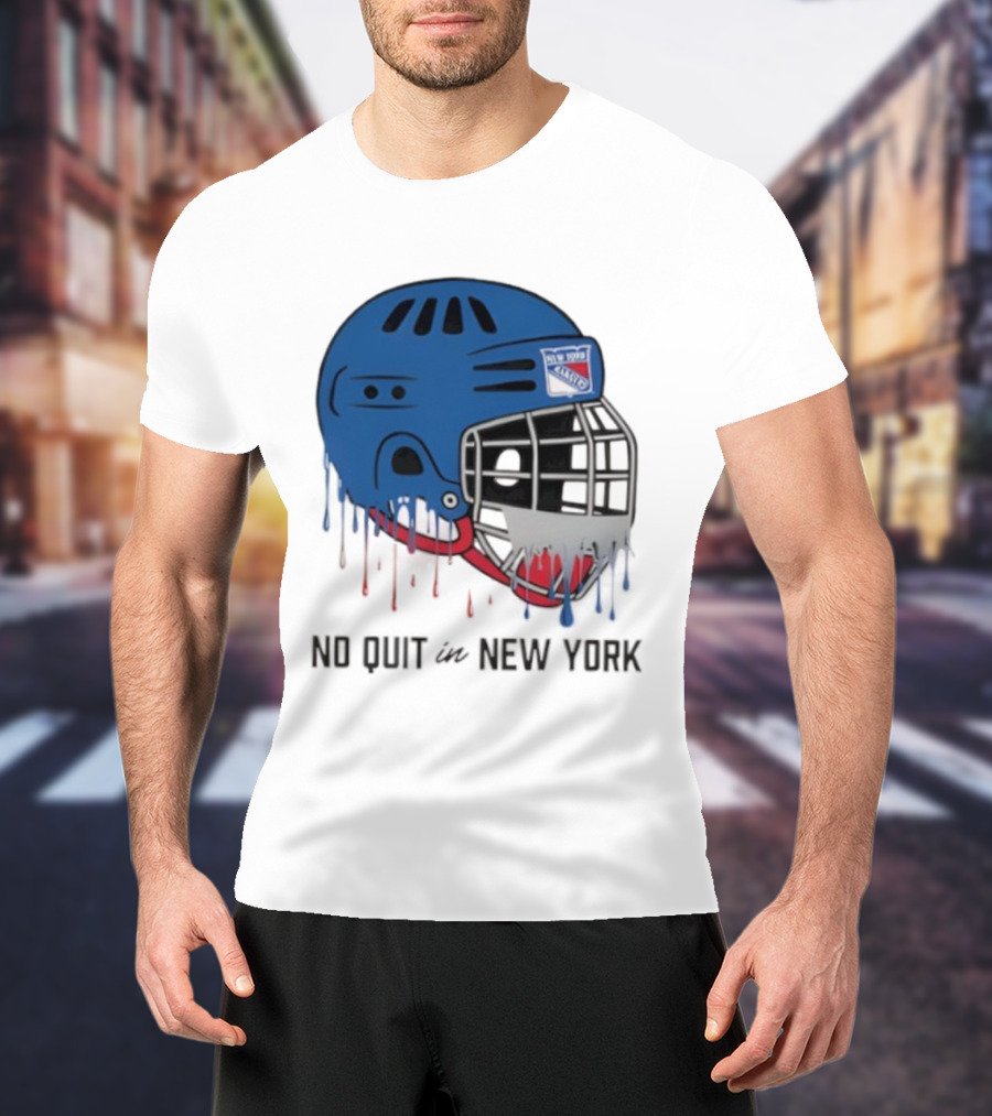 New York Rangers Drippy Helmet No Quit T-Shirt