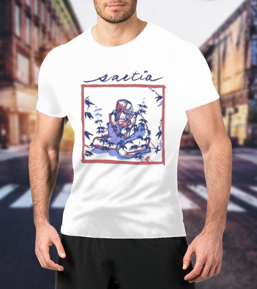 Saetia Tendrils Sketch Art Blue Red Frame T-Shirt