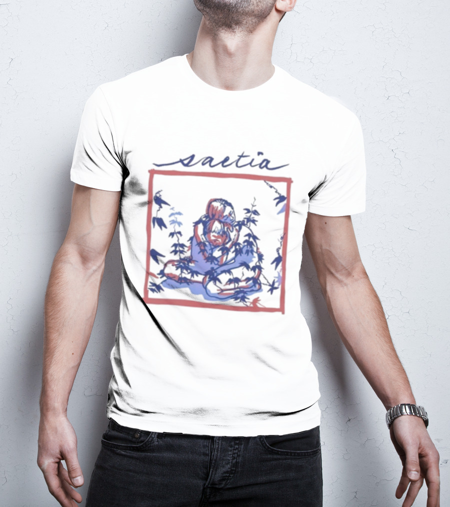 Saetia Tendrils Sketch Art Blue Red Frame T-Shirt