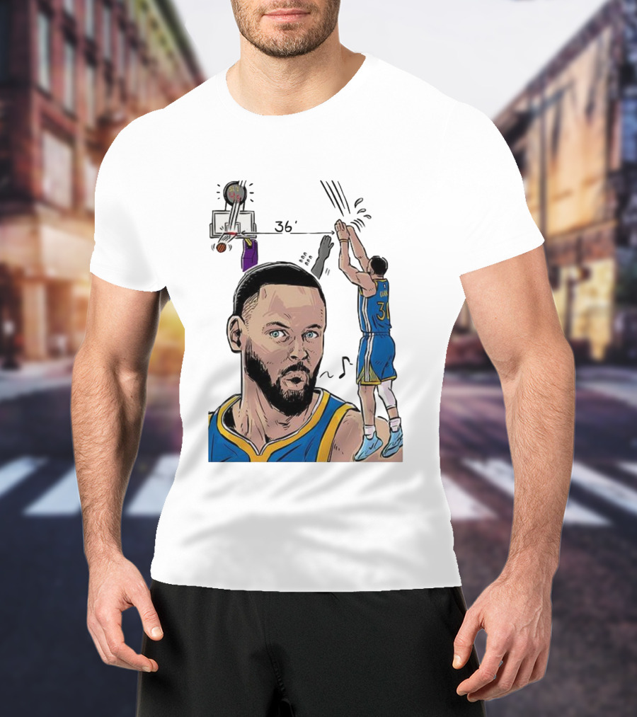 Stephen Curry Golden State Warriors NBA 36 Feet Comic Basketball Shot T-Shirt