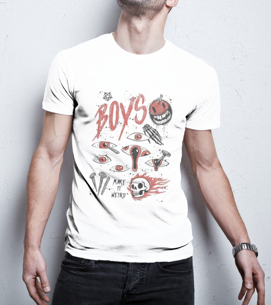 Boys Make It Weird Red Eyes And Skull Design T-Shirt