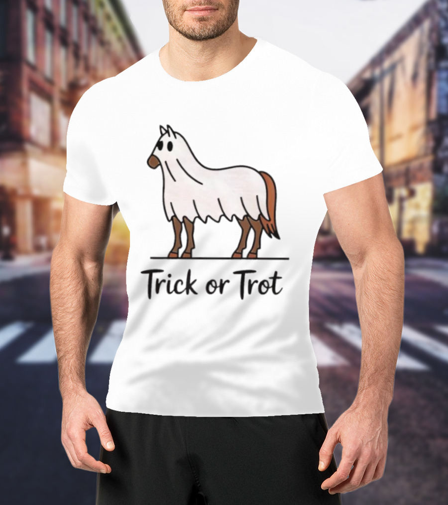 Trick Or Trot Halloween Horse Lover Cute Ghost Costume T-Shirt
