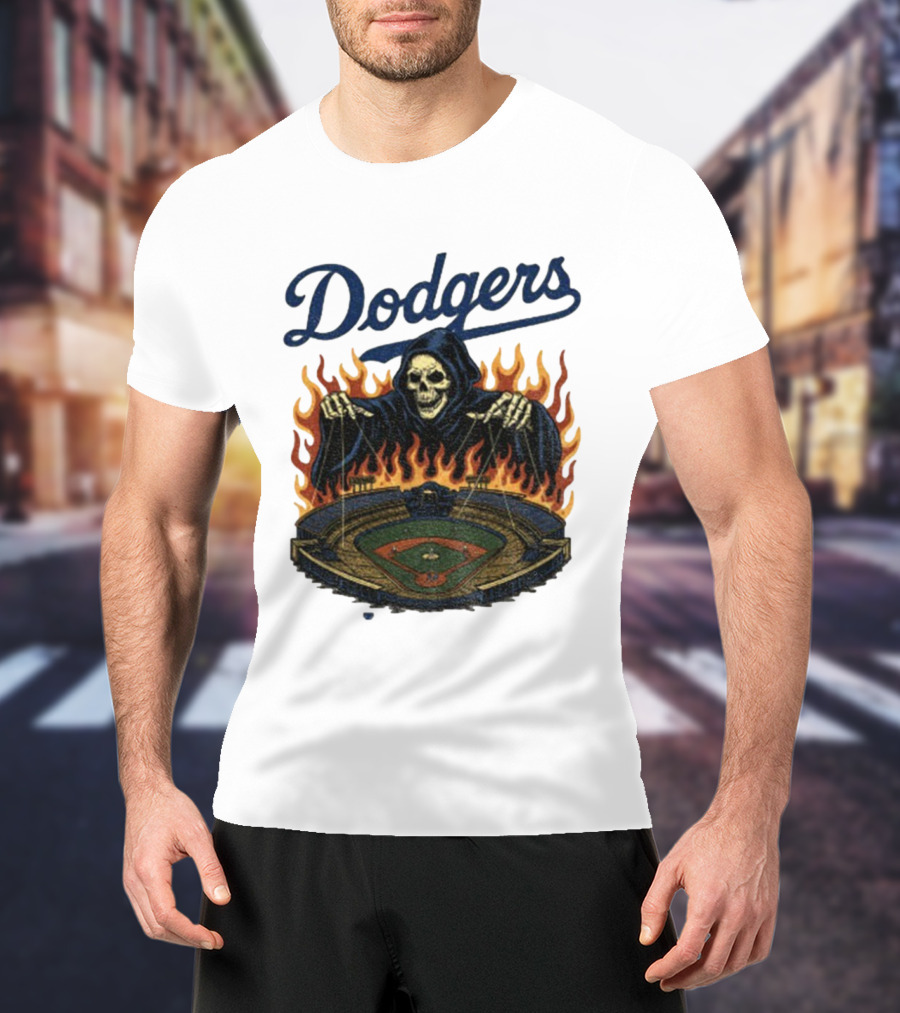 Dodgers Grim Reaper Over Baseball Stadium Fire Swea T-Shirt