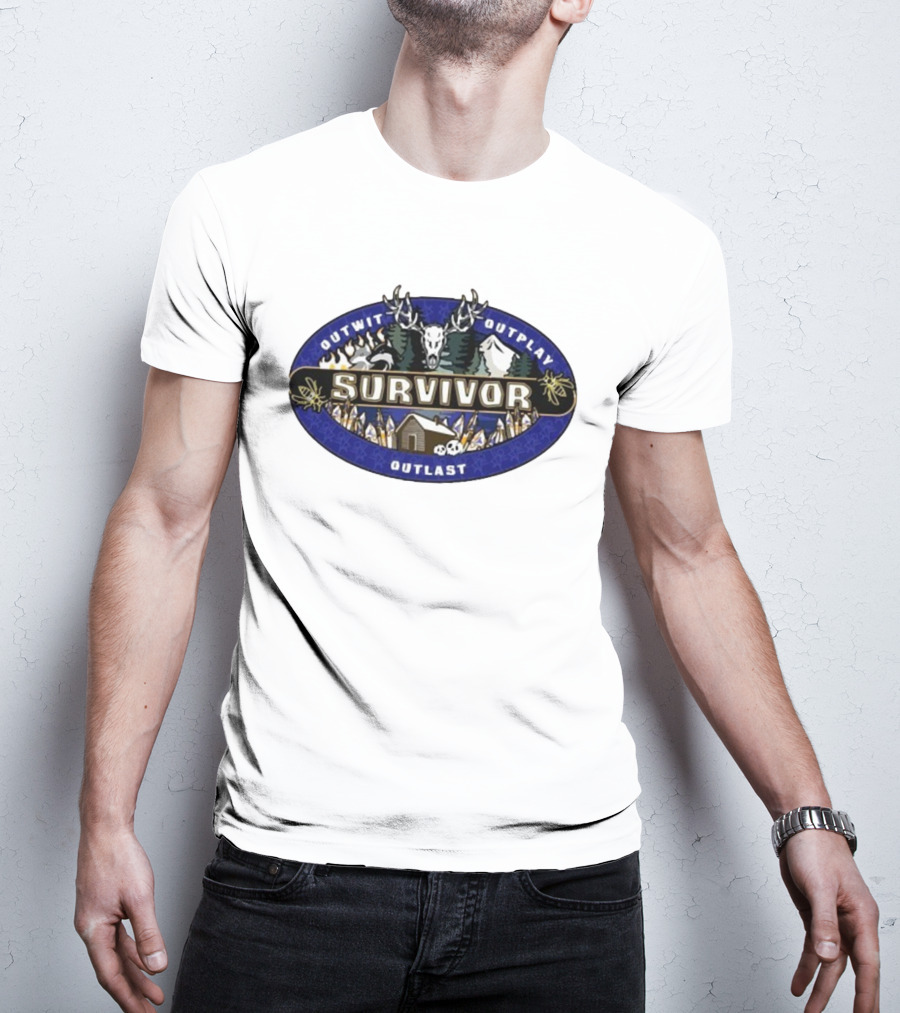Survivor Yellowjackets Outwit Outplay Outlast Cabin Scene With Deer Skull And Mountains T-Shirt