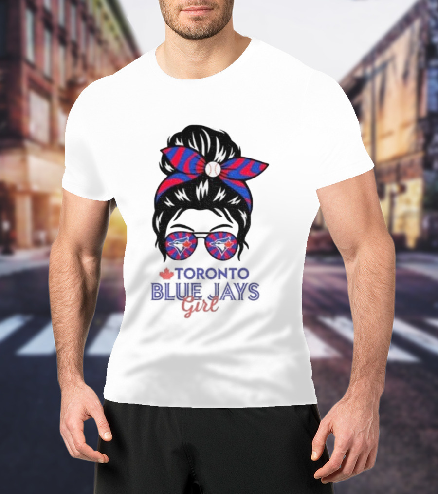 Toronto Blue Jays Girl Messy Bun Glasses Baseball Fans T-Shirt