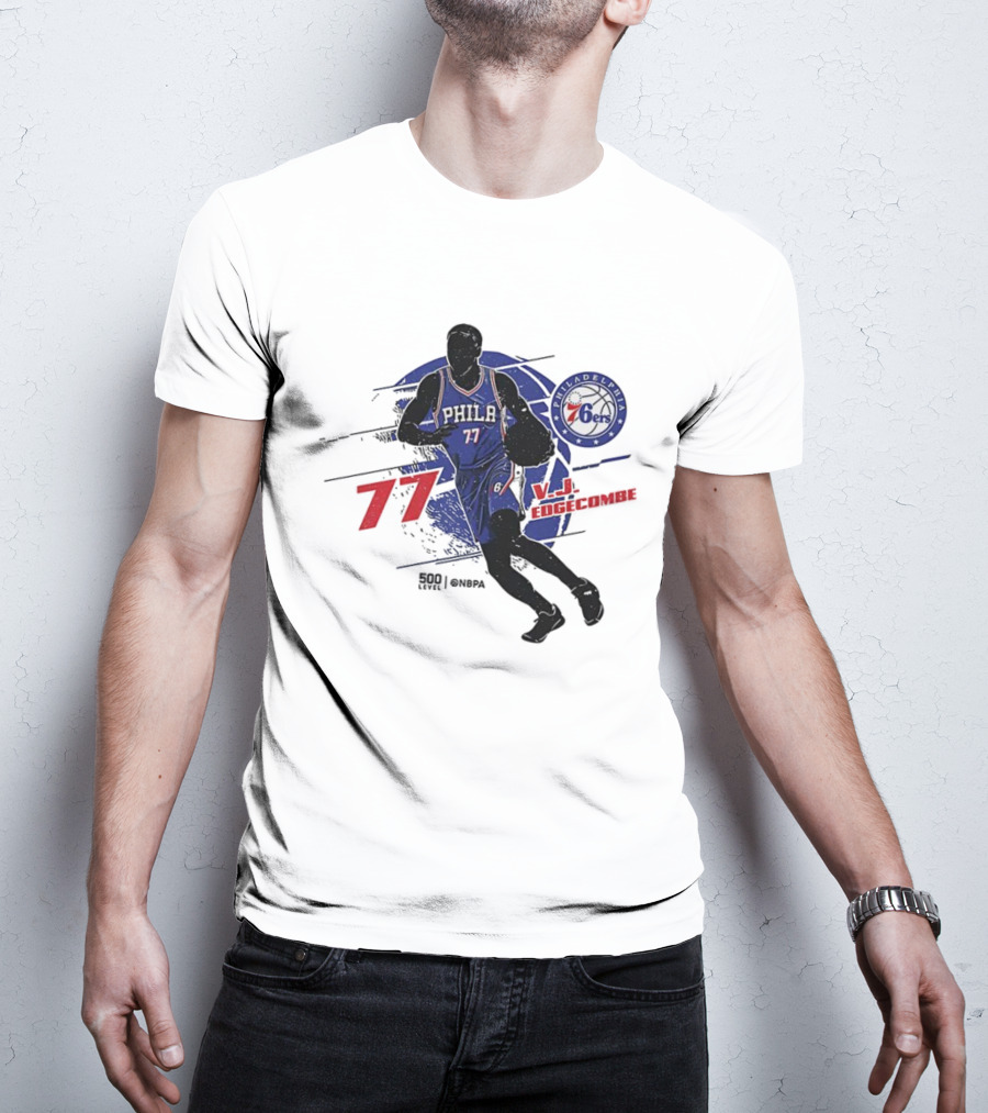 Philadelphia 76ers VJ Edgecombe Number 77 Basketball Player T-Shirt