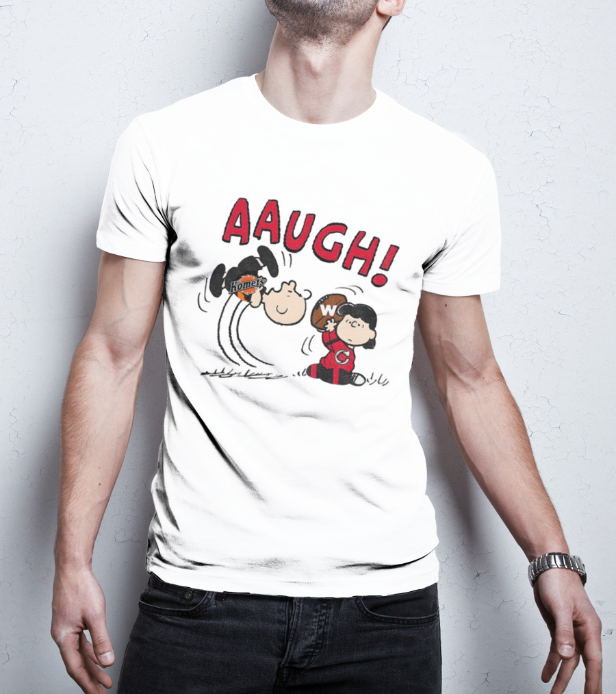 Peanuts Charlie Brown Cincinnati Cyclones Vs Komets Hockey AAUGH! Lucy Linus T-Shirt