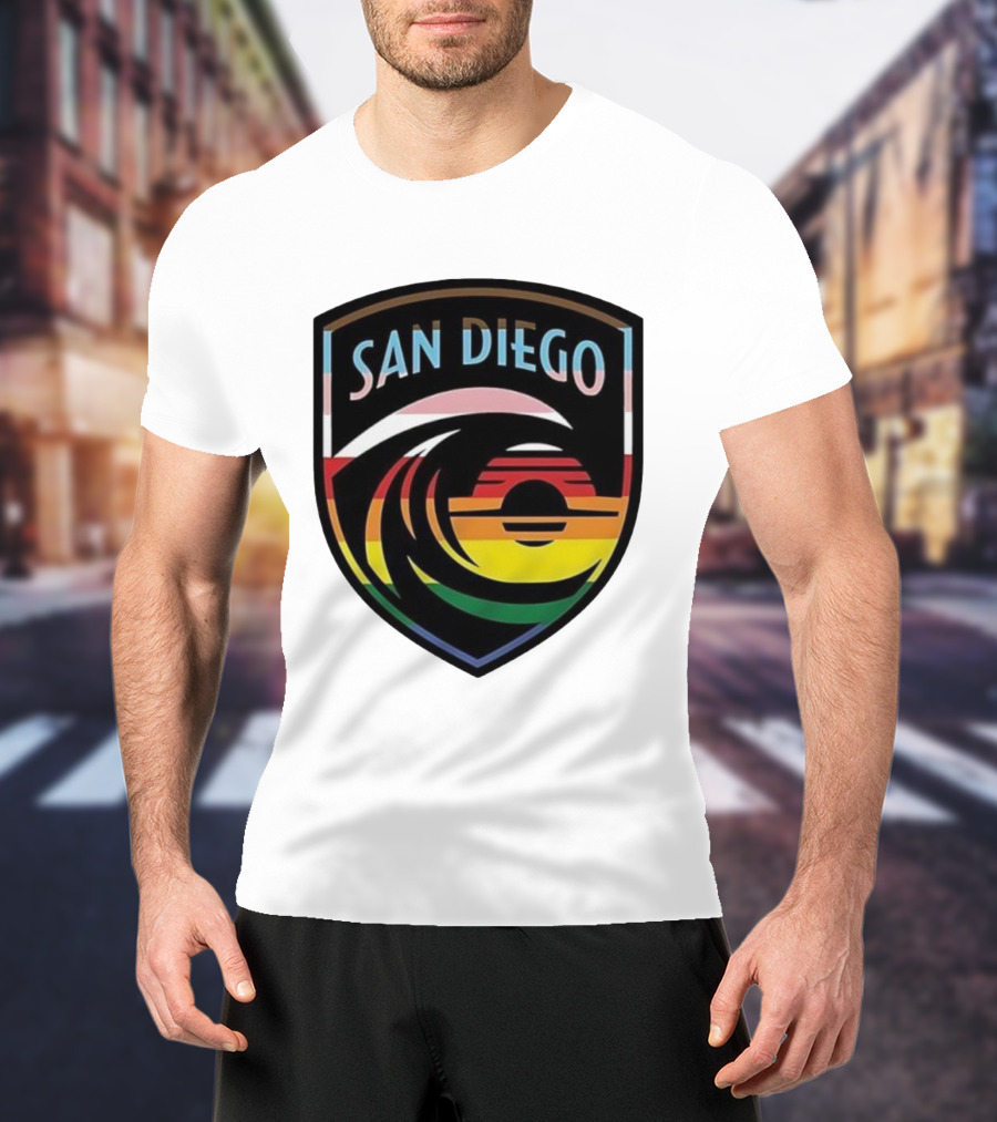 San Diego Wave FC LGBTQ+ Pride Rainbow Wave Sunset T-Shirt