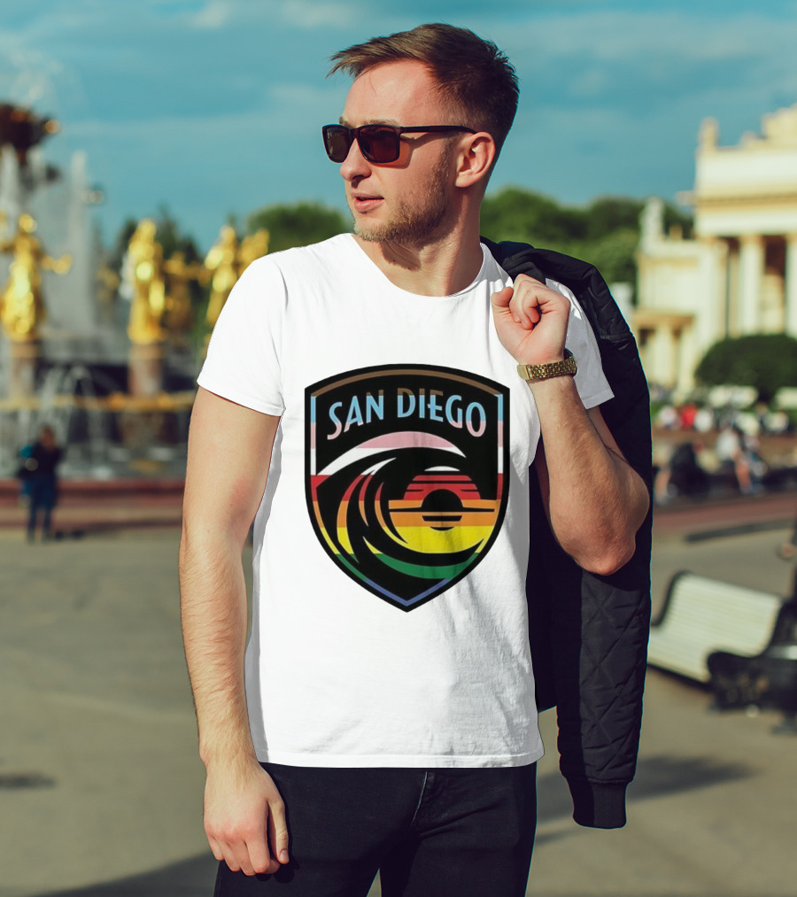 San Diego Wave FC LGBTQ+ Pride Rainbow Wave Sunset T-Shirt
