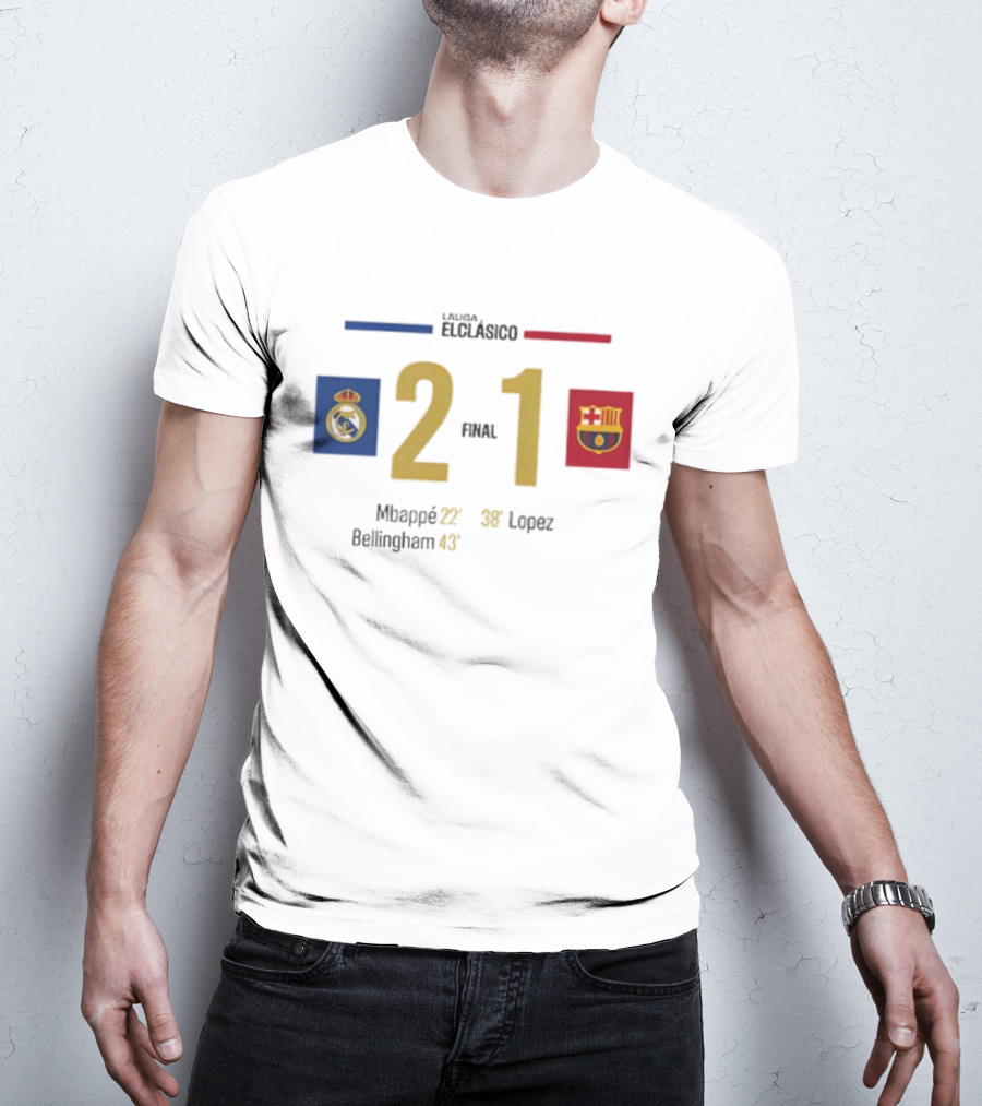 LaLiga ElClásico Real Madrid 2-1 Barcelona 2025 Final Mbappé Bellingham López T-Shirt