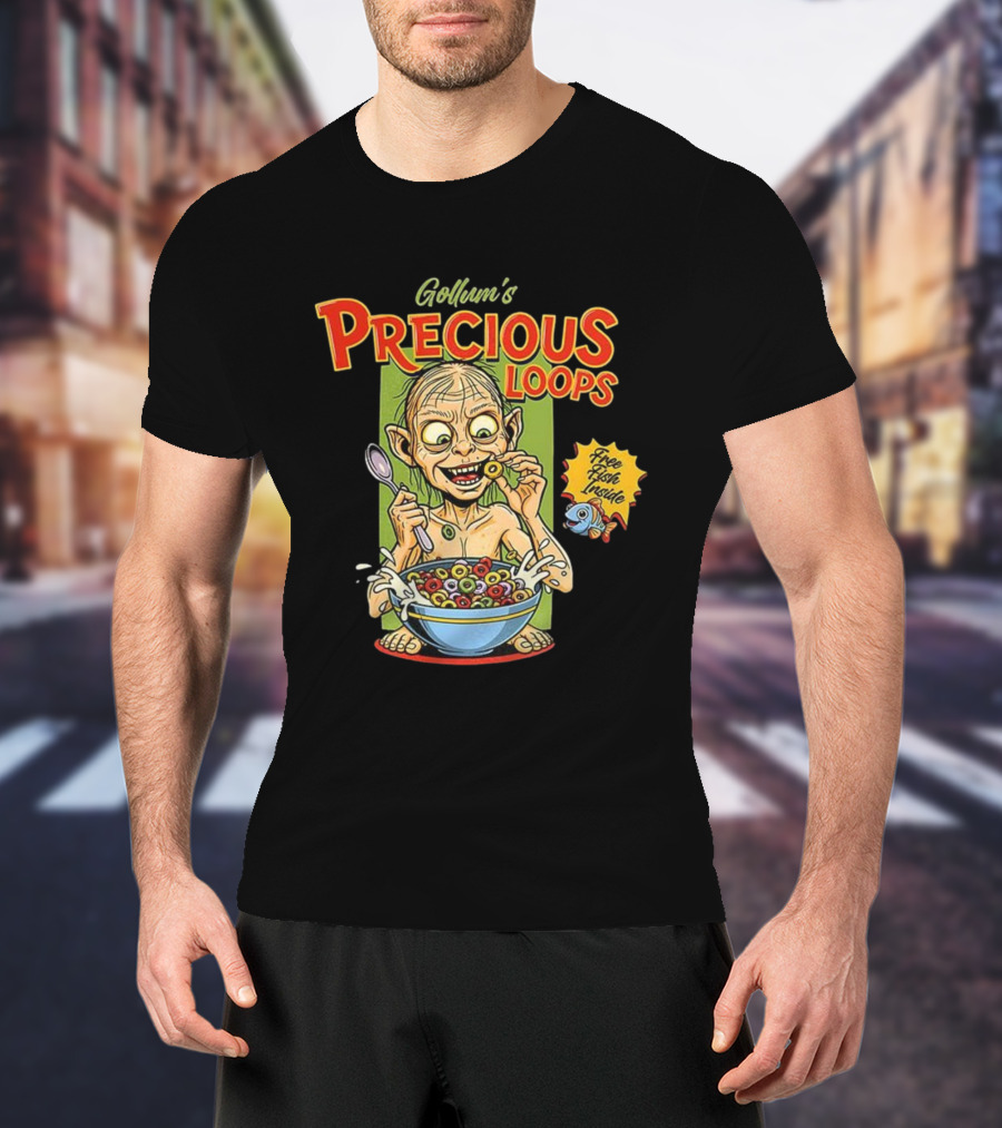 Gollum’s Precious Loops Free Fish Inside Lord Of The Rings Froot Loops Parody T-Shirt