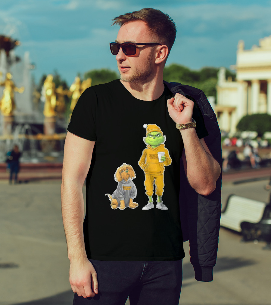 Pittsburgh Football Green Monster Grinch And Dog Christmas T-Shirt