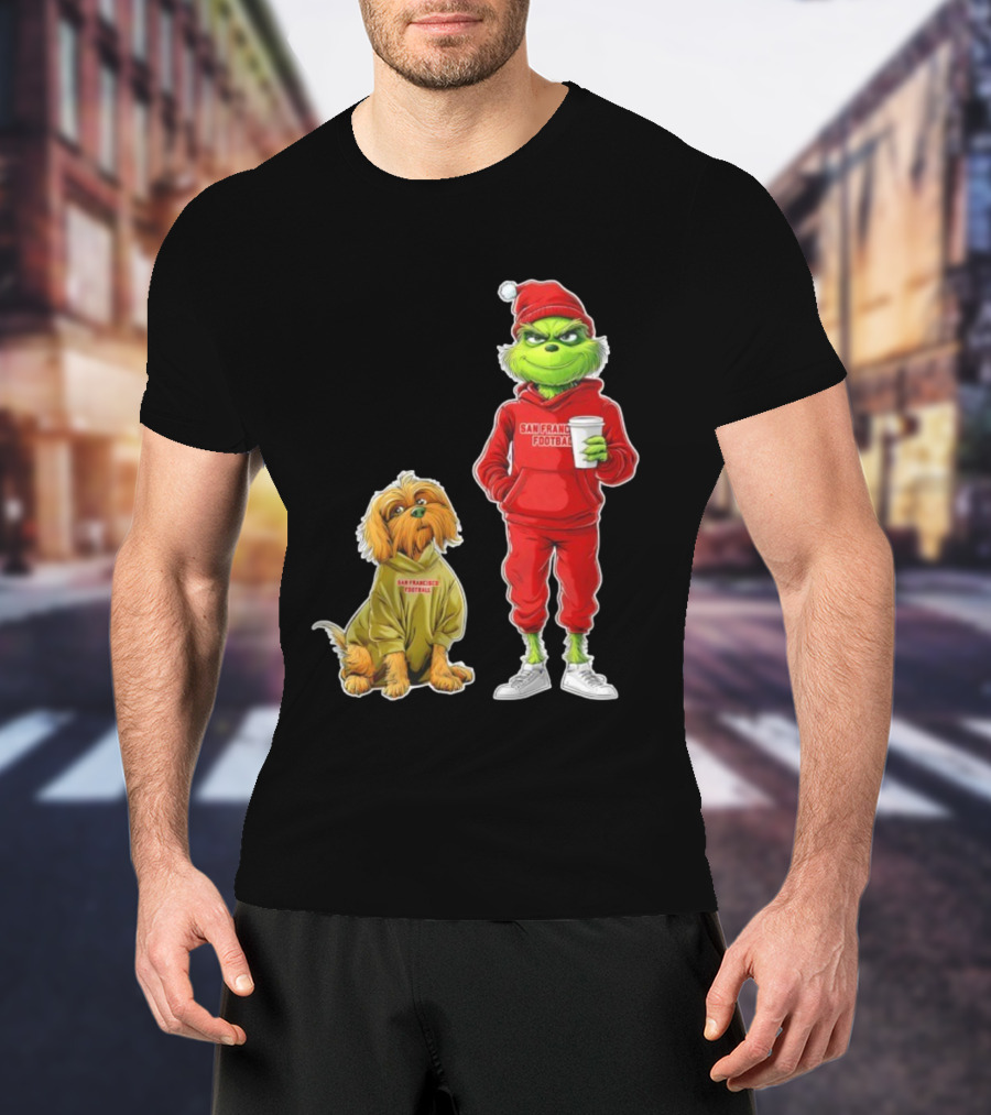 San Francisco Football Grinch And Dog Christmas 49ers Holiday T-Shirt