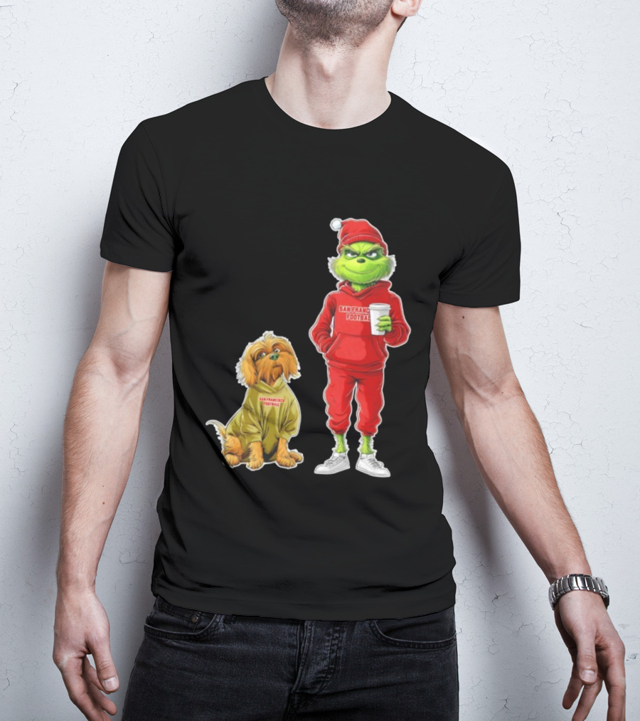 San Francisco Football Grinch And Dog Christmas 49ers Holiday T-Shirt