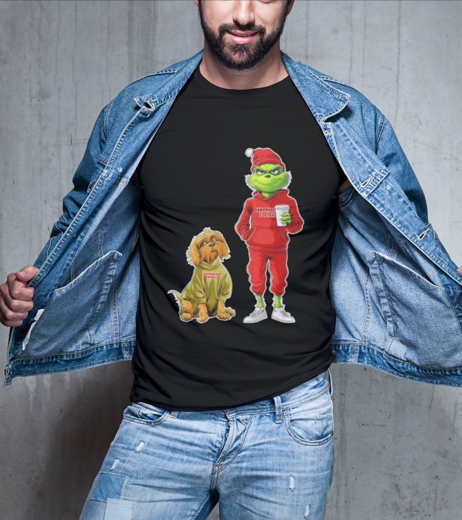 San Francisco Football Grinch And Dog Christmas 49ers Holiday T-Shirt
