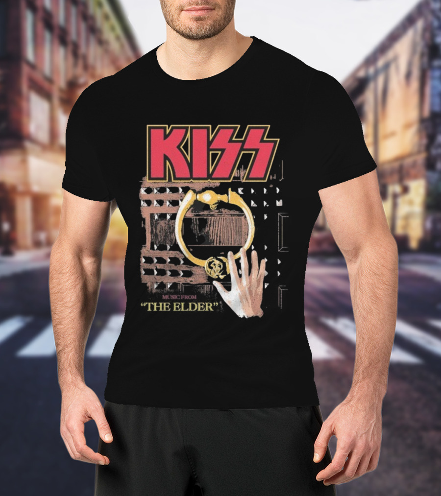 Kiss Music From The Elder Door Knocker Hand Iconic Rock Album Cover T-Shirt