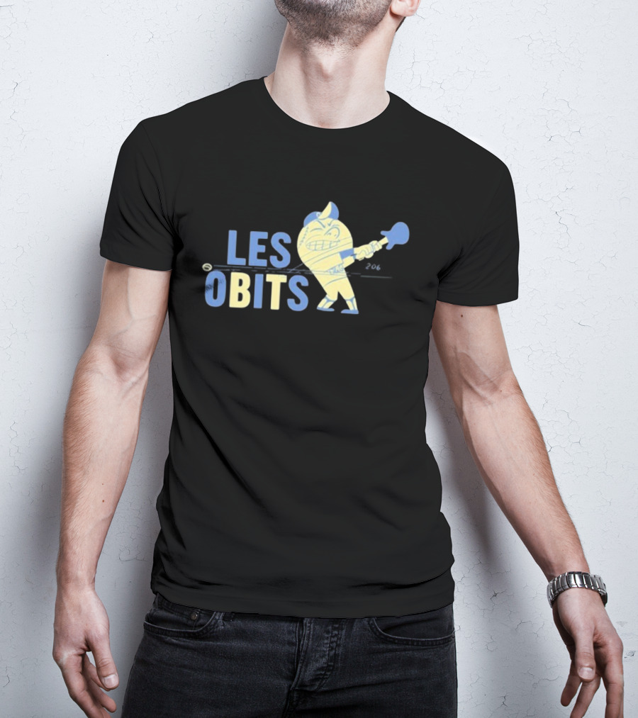 Les Obits Baseball Cartoon Character Batting Sports Graphic T-Shirt