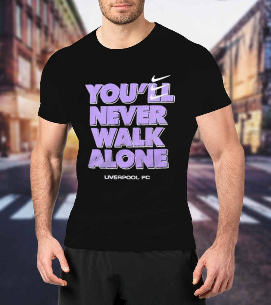 Nike You'll Never Walk Alone Liverpool FC Purple Text With Iconic Swoosh T-Shirt