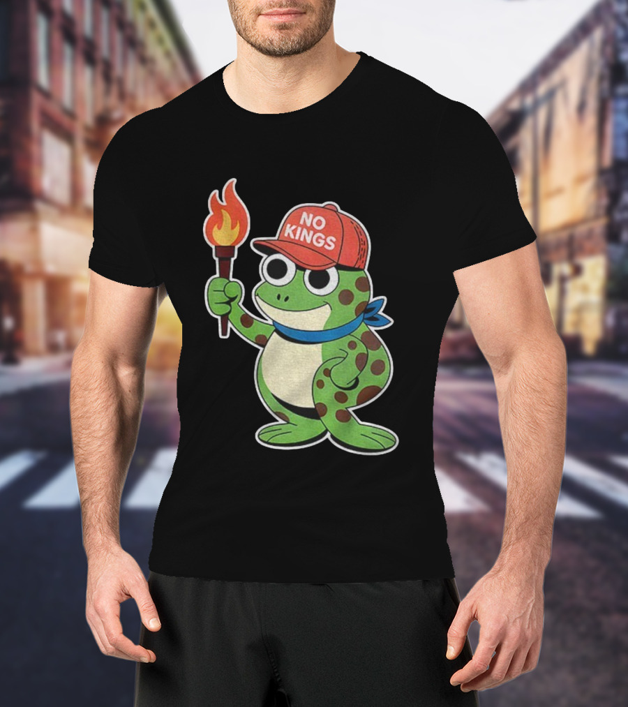 No Kings Frog Holding Torch Portland Protest Vintage Anti-ICE T-Shirt
