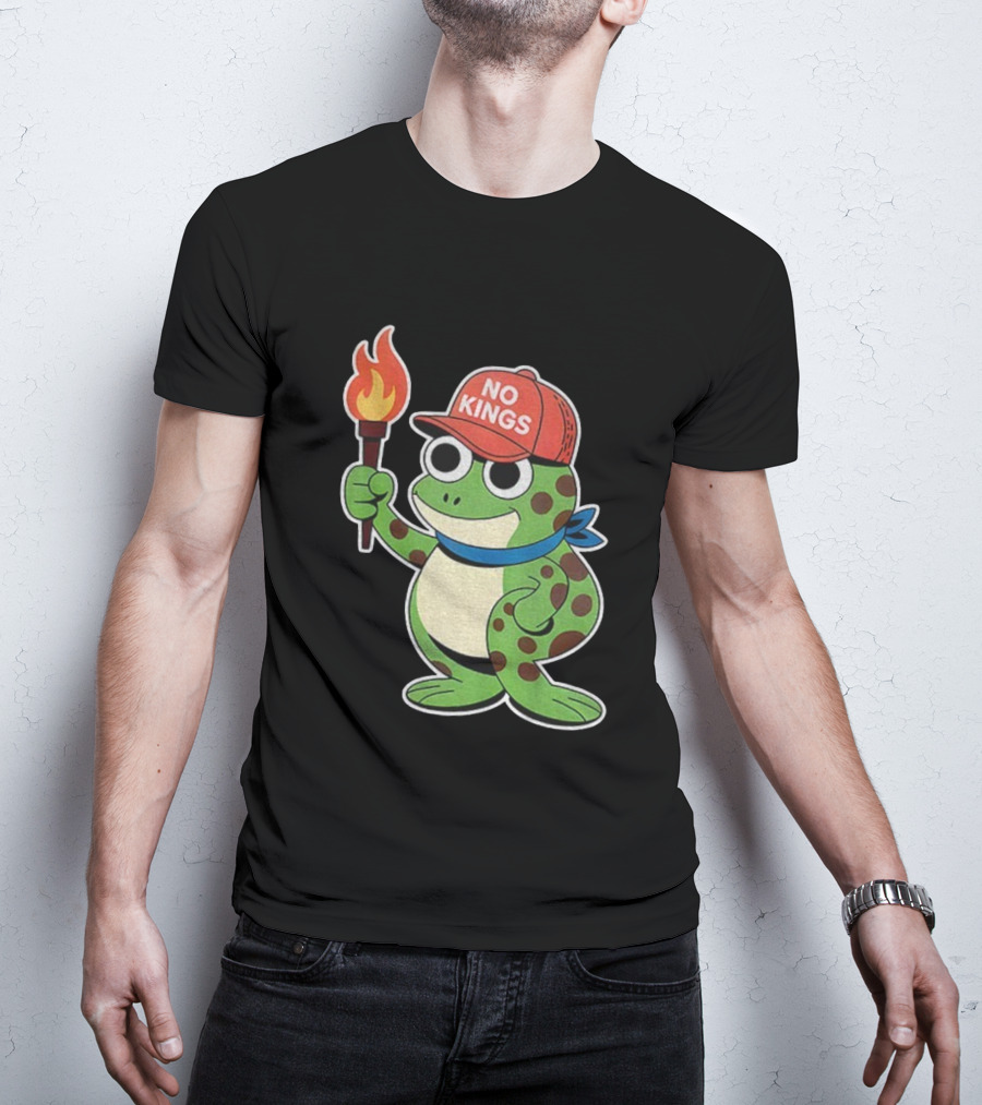 No Kings Frog Holding Torch Portland Protest Vintage Anti-ICE T-Shirt