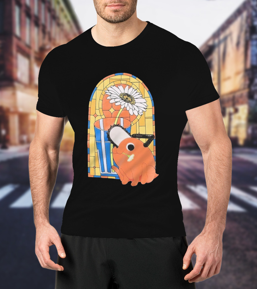 Chainsaw Man Pochita Stained Glass Flower And Chainsaw T-Shirt